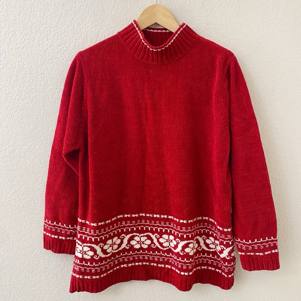 Vintage White Stag Sweater Size Large Red Holiday Christmas Turtleneck